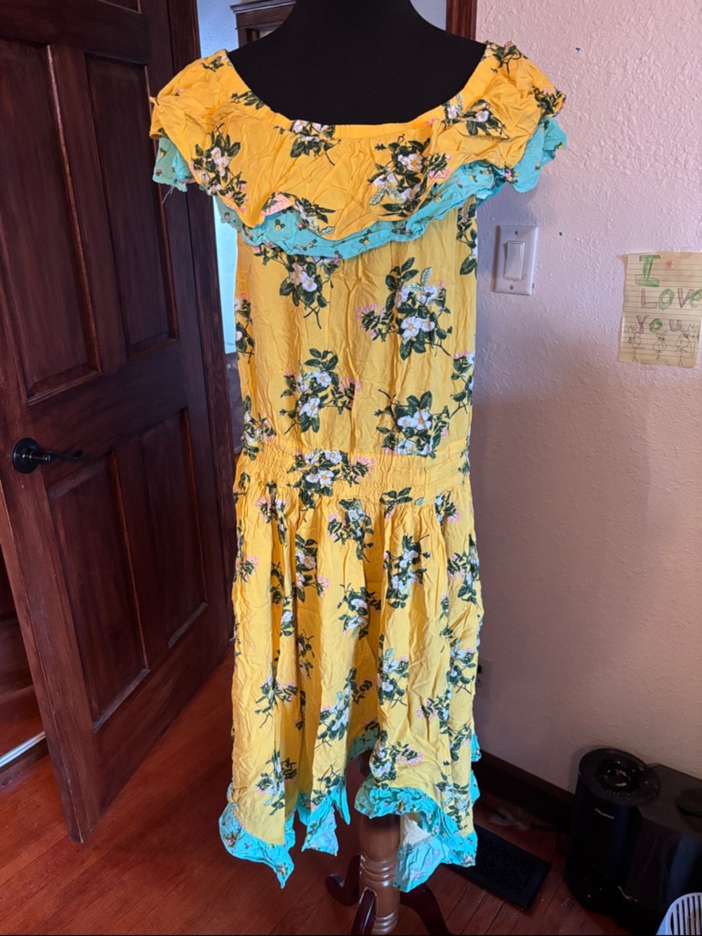 Matilda Jane Yellow Floral Off-Shoulder Dress with Aqua Trim